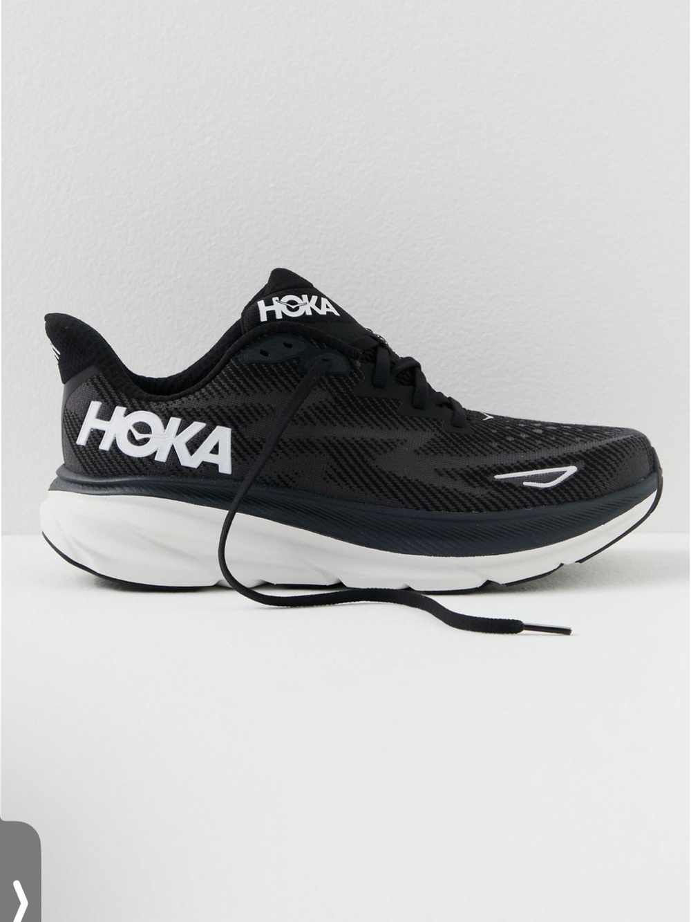 Hoka Black and White Clifton 9 Running Sneakers